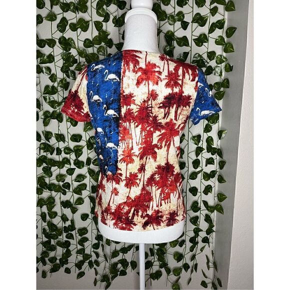 Onque Casual Blue & Red Summer Vibes Short Sleeve Tee Top Size PM - Picture 2 of 6